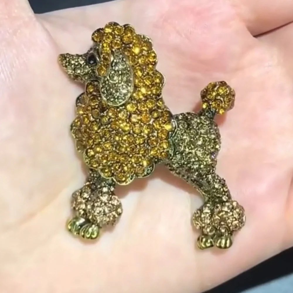 Poodle Amber Crystal Brooch